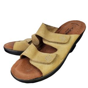 Flexus by Spring Step Aditi Beige Tan Stud Slip On  Wedge Sandals Sz 39 US 8.5